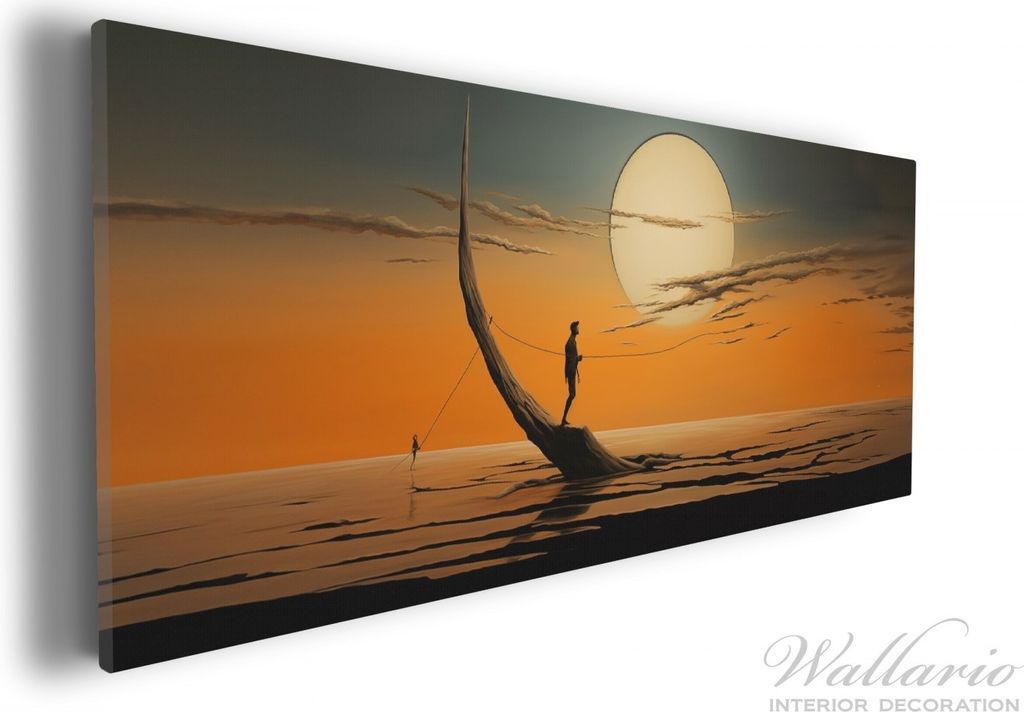 Wallario Premium Leinwandbild Einsam im Sonneruntergang in Größe 30 x 75 cm