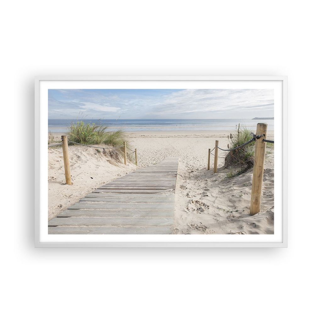 Gerahmtes Poster - Weißer Rahmen - Strand Düne Eintritt - 91,5x61 cm - Wand Bild - Wanddeko - Wandbilder - Kunstposter - Wandposter - Bilderrahme...