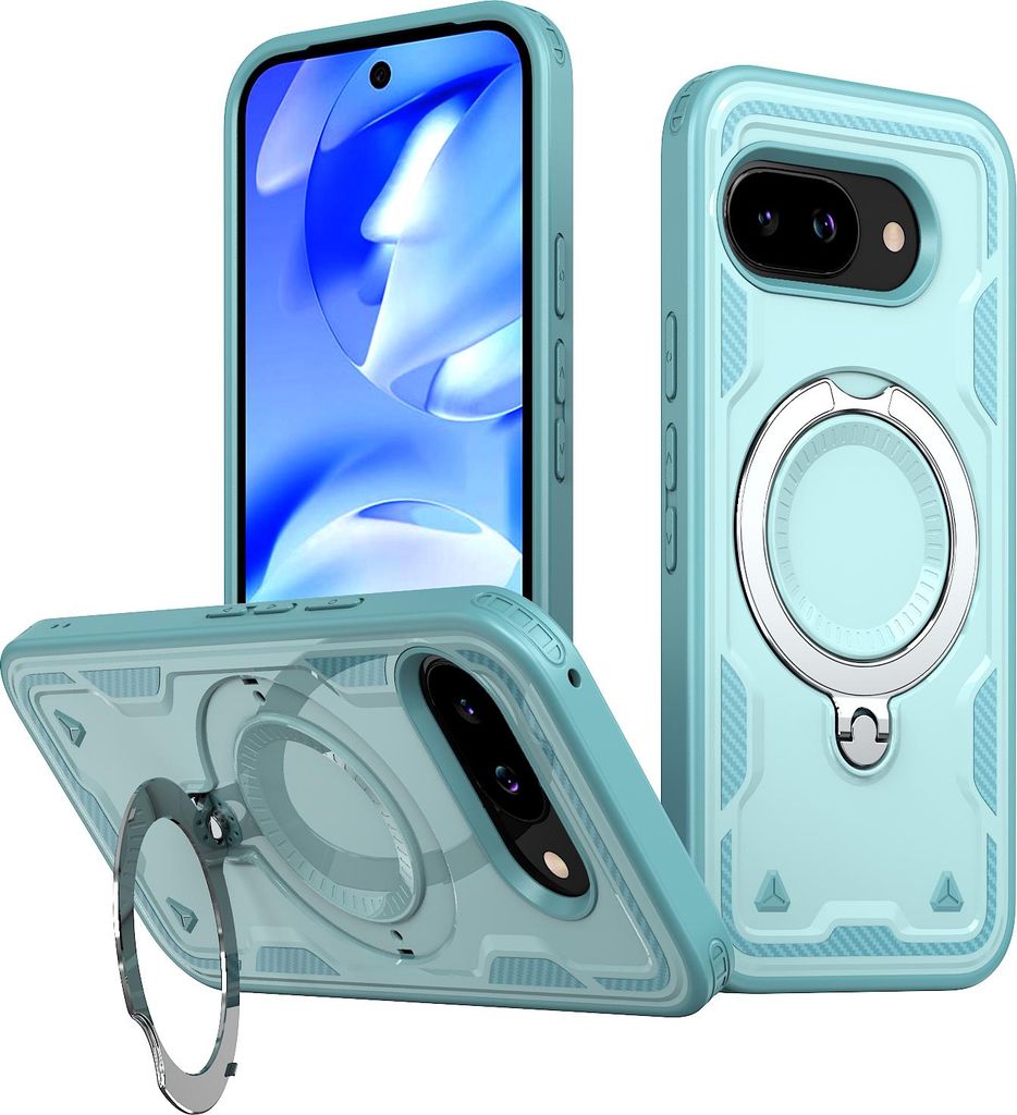 Dual Layer Hülle für Google Pixel 10A Metall Ring Ständer Magnetisch Stoßfest Militär Handyhülle Türkis
