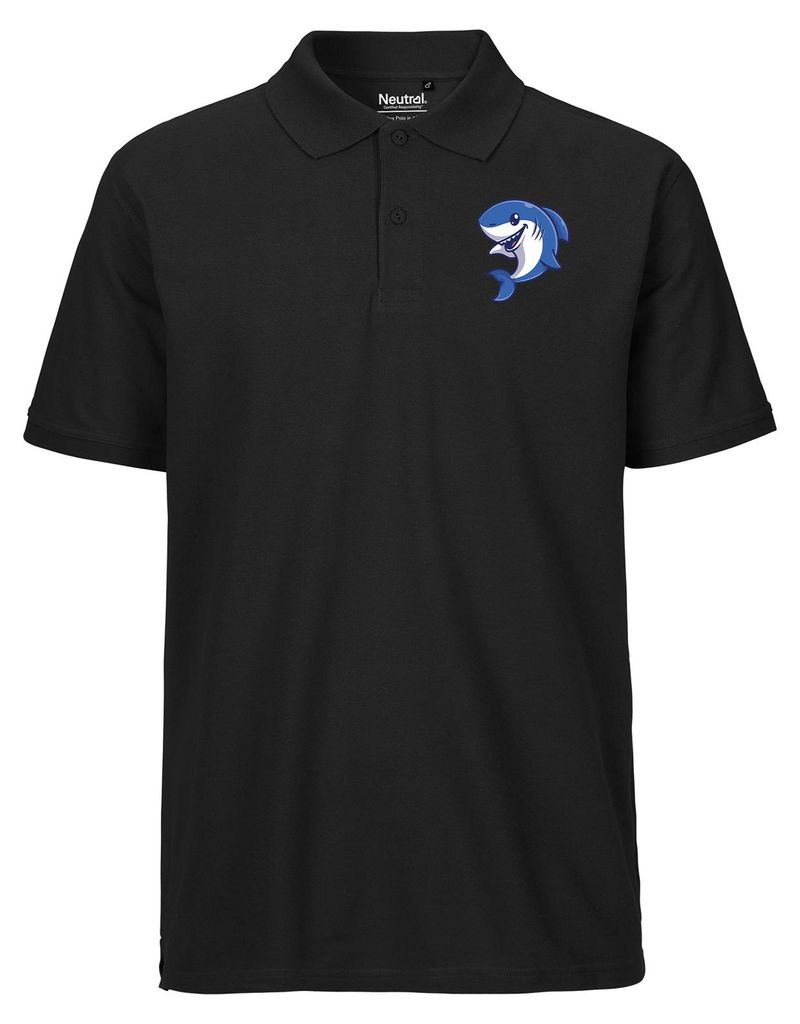 Huuraa Herren Polo Shirt Hai Comic XXL Black Bio Baumwolle Fairtrade Poloshirt Geschenkidee