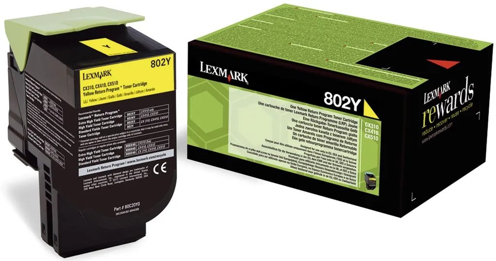 Lexmark Cartouche 802Y Jaune 80C20Y0 d'Origine pour Imprimante Laser