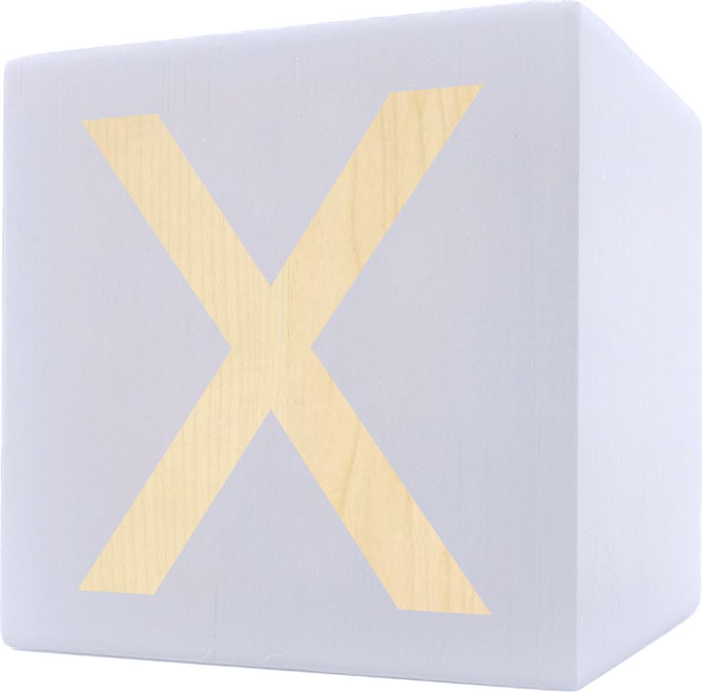 Holzbuchstabe Würfel, 5 x 5 cm, weiß, Buchstabe X