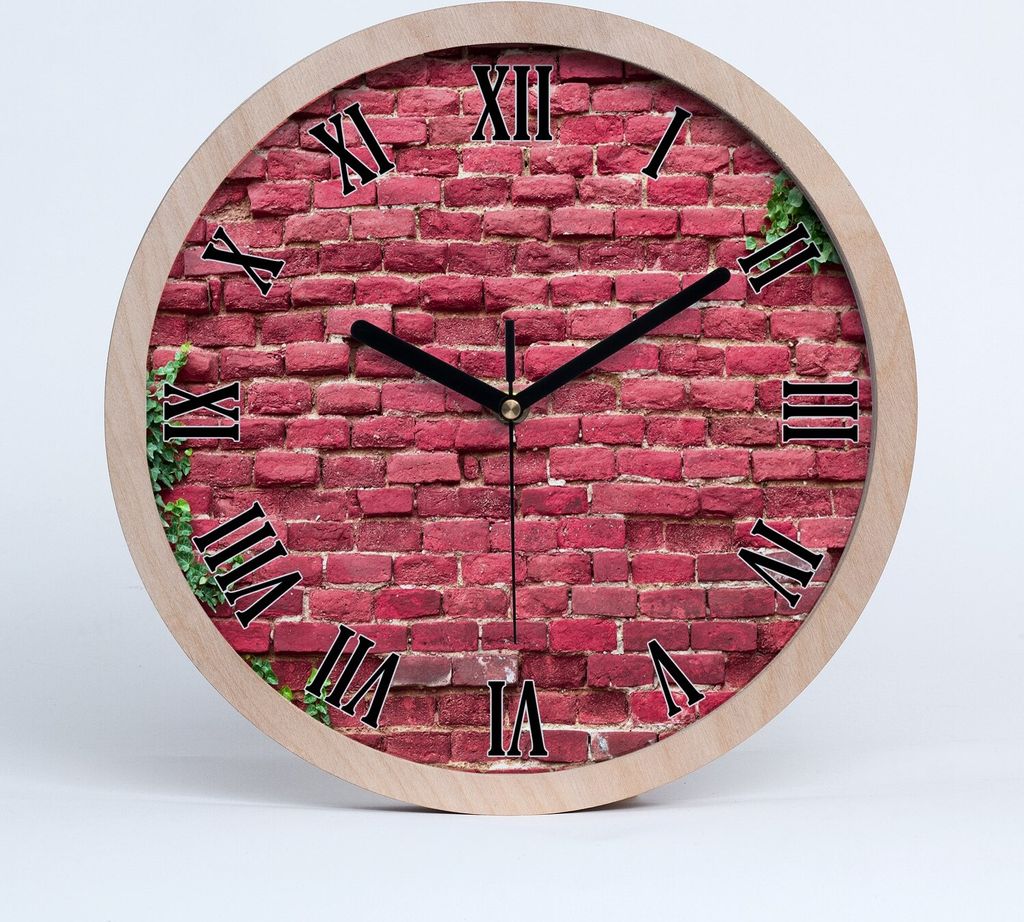 Holzuhr 25fi cm wanduhr - schwarze Spitzen - Ziegelwand