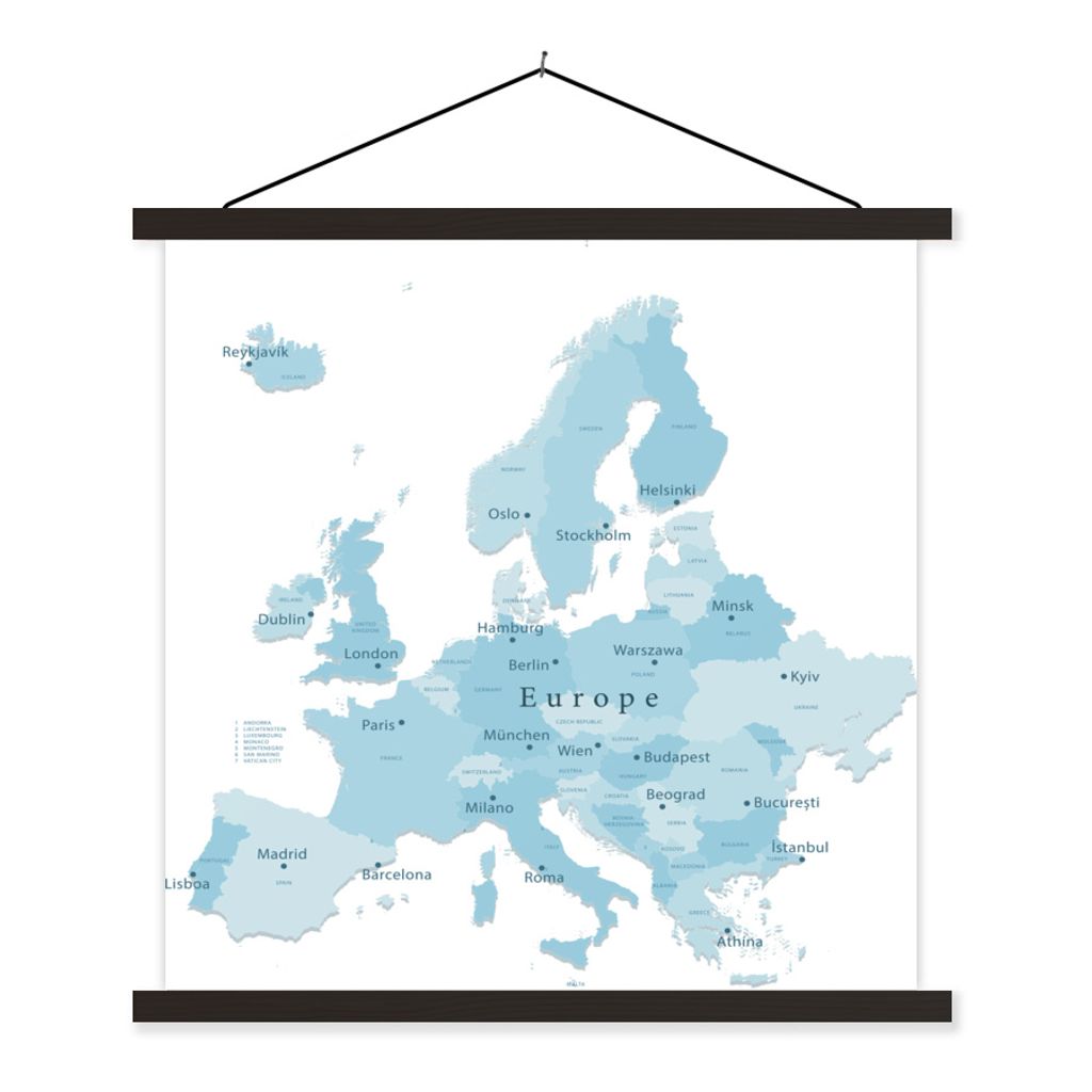 MuchoWow® Textilní plakát - Mapa Evropy s modře vyznačenými Obrázek produktu 