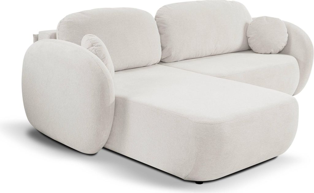 Masseno Ecksofa AMICO L-S mit Schlaffunktion L-Form, Sofa mit Bettkasten, Wohnzimmersofa, Couch, Soffa, Bettsofa, Couchgarnitur- Weiß, ARAGON 01