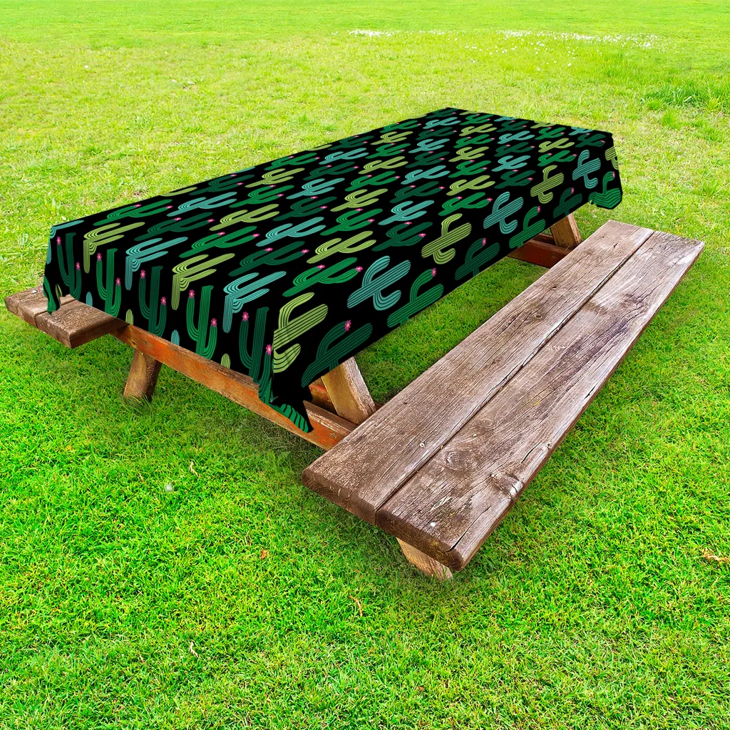 ABAKUHAUS Tovaglia da esterno Cactus, elementi vegetali Cacti ritmici del clima caldo in tonalità chiare, stampa multicolore grigio antracite, 145x305 cm