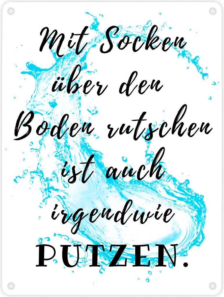 Haushalt Metallschild in 15x20 cm mit Spruch Mit Socken den Boden putzen