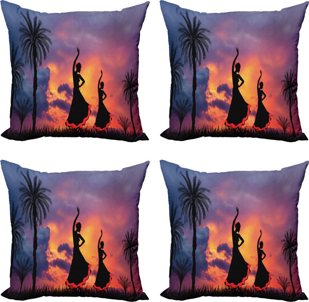 ABAKUHAUS Spanisch Kissenbezug Set (4 Stück), Mädchen tanzen Flamenco, Moderner Doppelseitiger Digitaldruck, 50 cm x 50 cm, Mehrfarbig