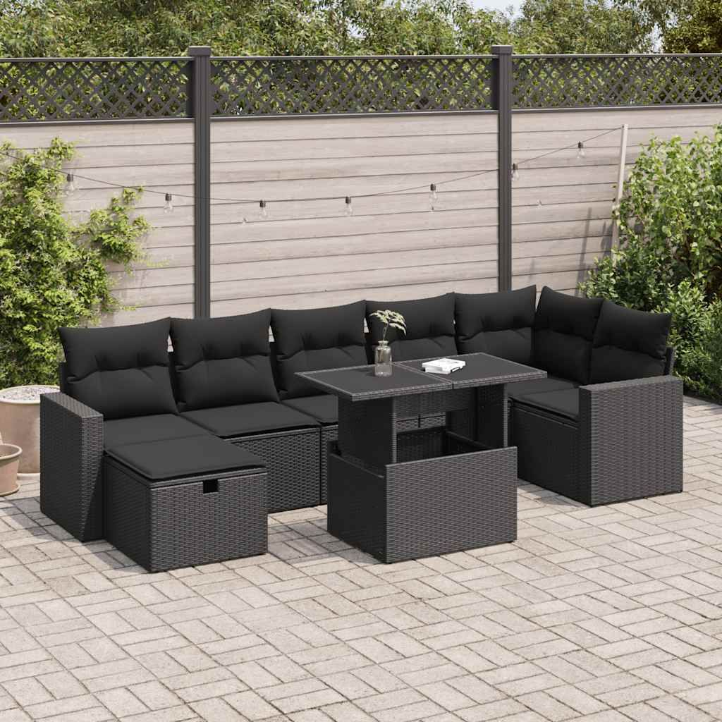 Maison Exclusive - 8-tlg. Garten-Sofagarnitur mit Kissen Schwarz Poly Rattan