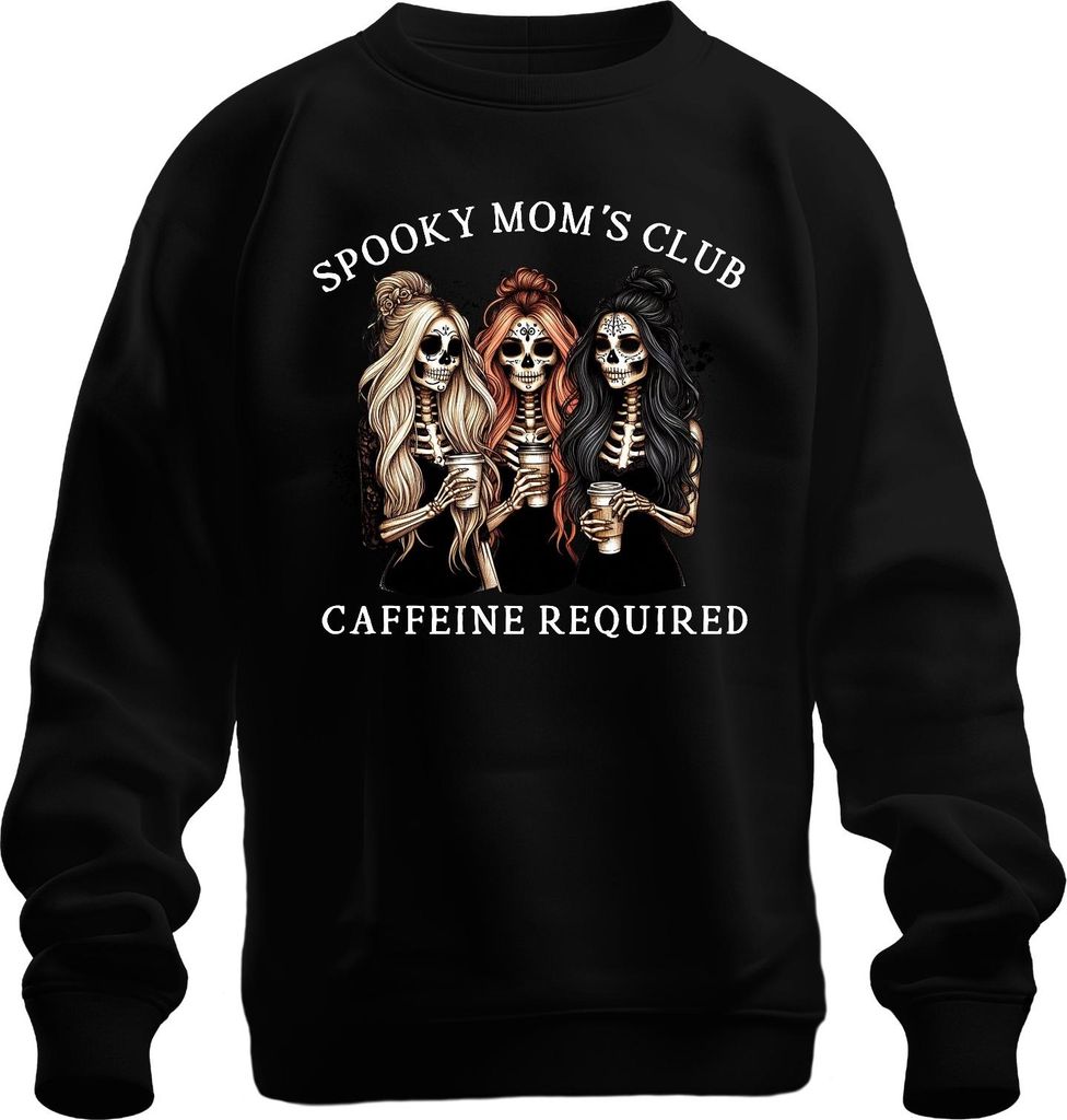 Spooky Moms Club Kaffee Mama Halloween Skelett Gothic Kaffeeliebe Uni Sweatshirt Pullover, Schwarz, M