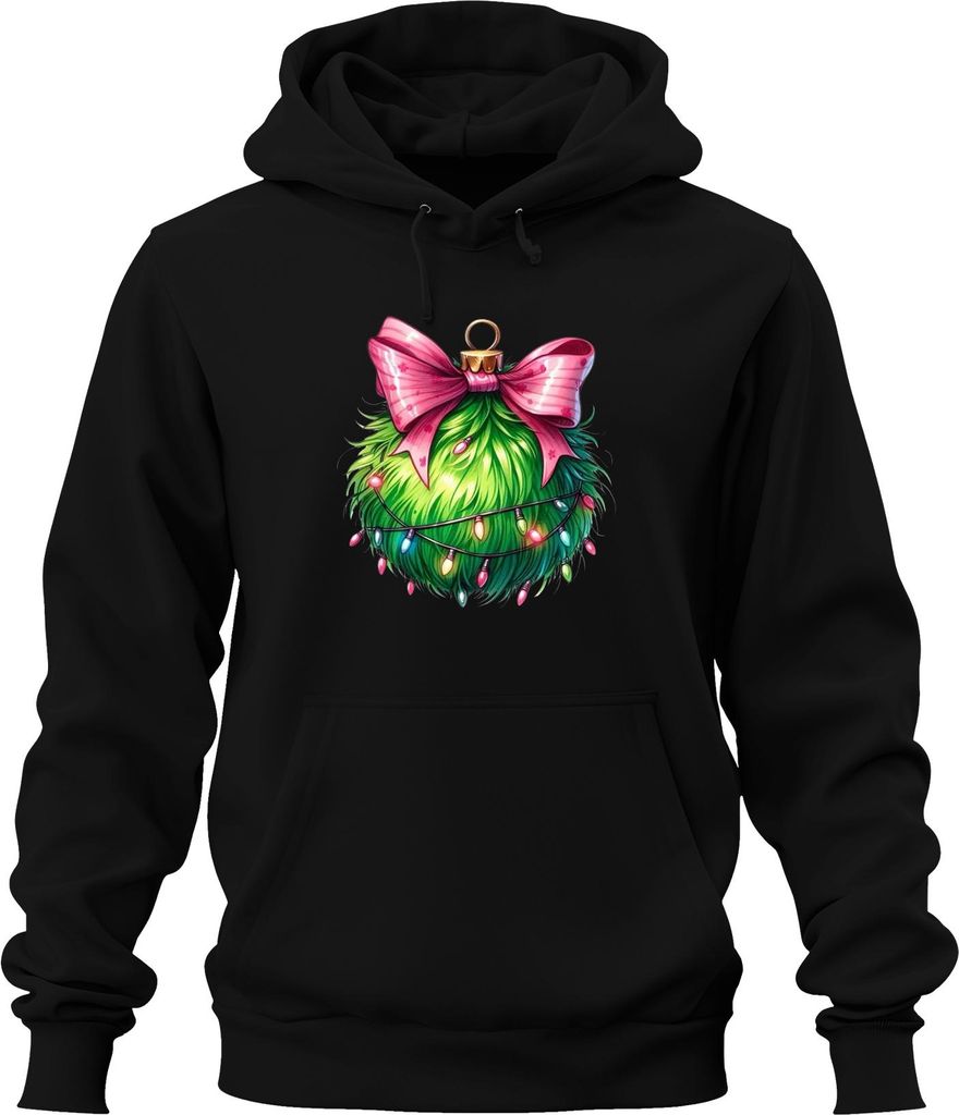 Flauschige Weihnachtskugel rosa Schleife Lichterkette Weihnachten Uni Hoodie Kapuzenpullover, Schwarz, XL