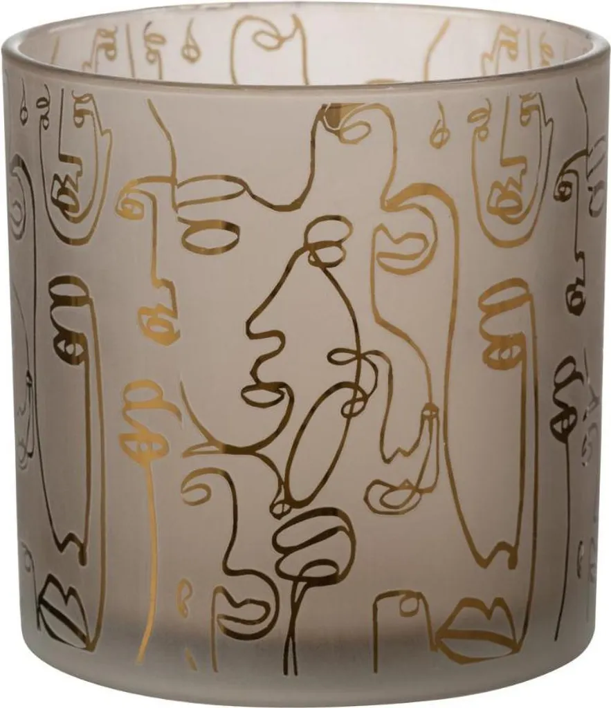 Bougeoir en Verre Beige Happy Faces J-Line - Photophore Déco Salon Chic