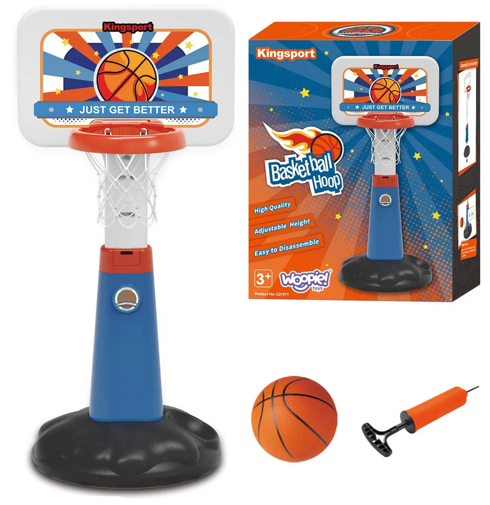Kit basket-ball Woopie réglable 99-125 cm avec ballon et pompe inclus