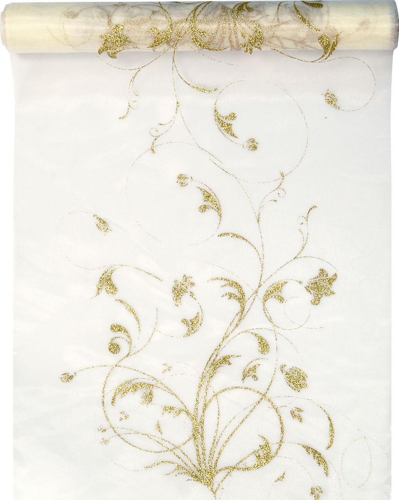 Runner da tavola in organza 9m x 36cm a motivi floreali, Immagine del prodotto 