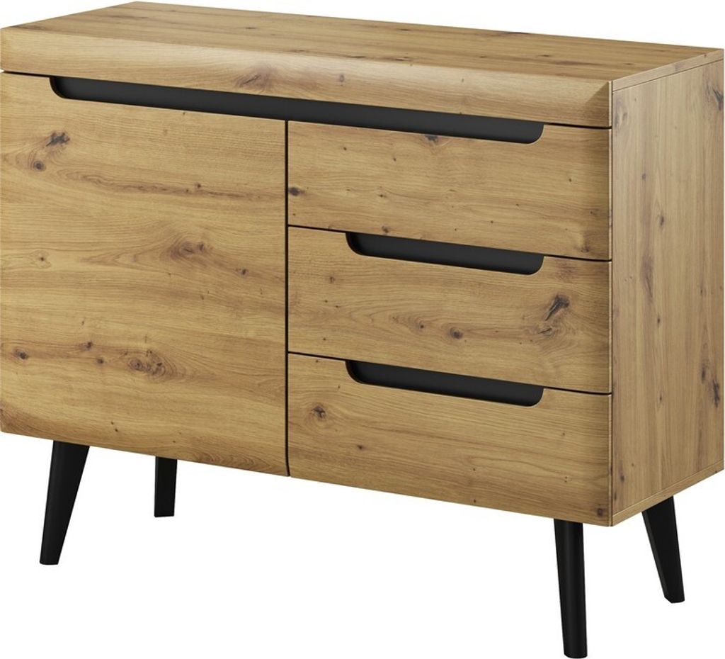 NORDI Kommode mit Schubladen und Türen, Eiche Artisan/Schwarz, Skandinavischer Stil, 107x83x40cm