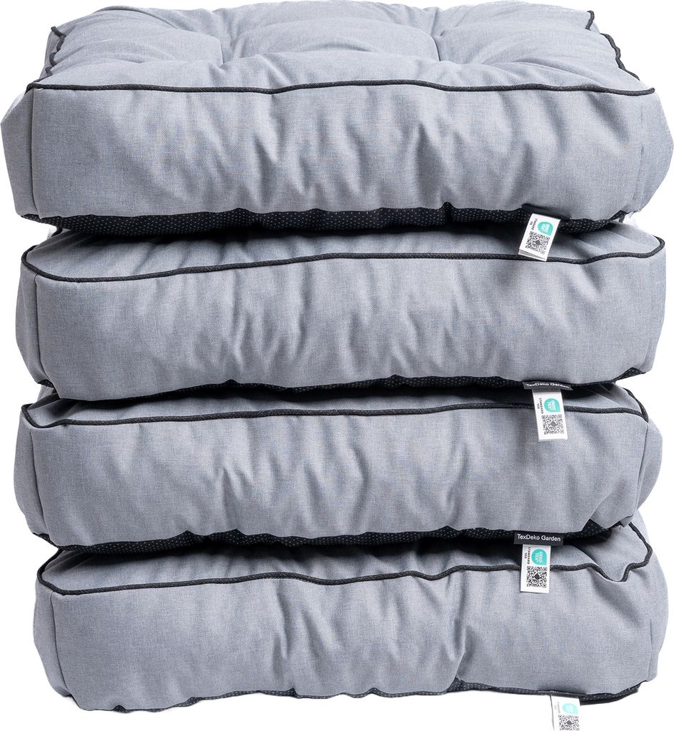 TexDeko 4er Pack Loungekissen Gartenpolster für Rattanmöbel UV-Schutz & Wasserabweisend 80x80x12 cm (Hell-Grau)