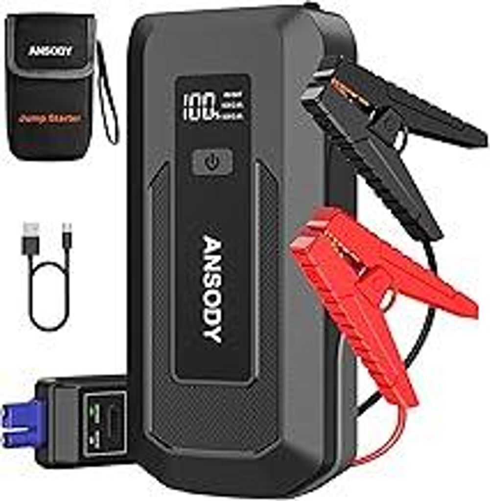 3000A Starthilfe Powerbank für Pkw (Bis zu 10L Benzin/8L Diesel), Auto 12V PKW Starter Powerbank mit LED,Batterie Booster Jump Starter Powerpack m...