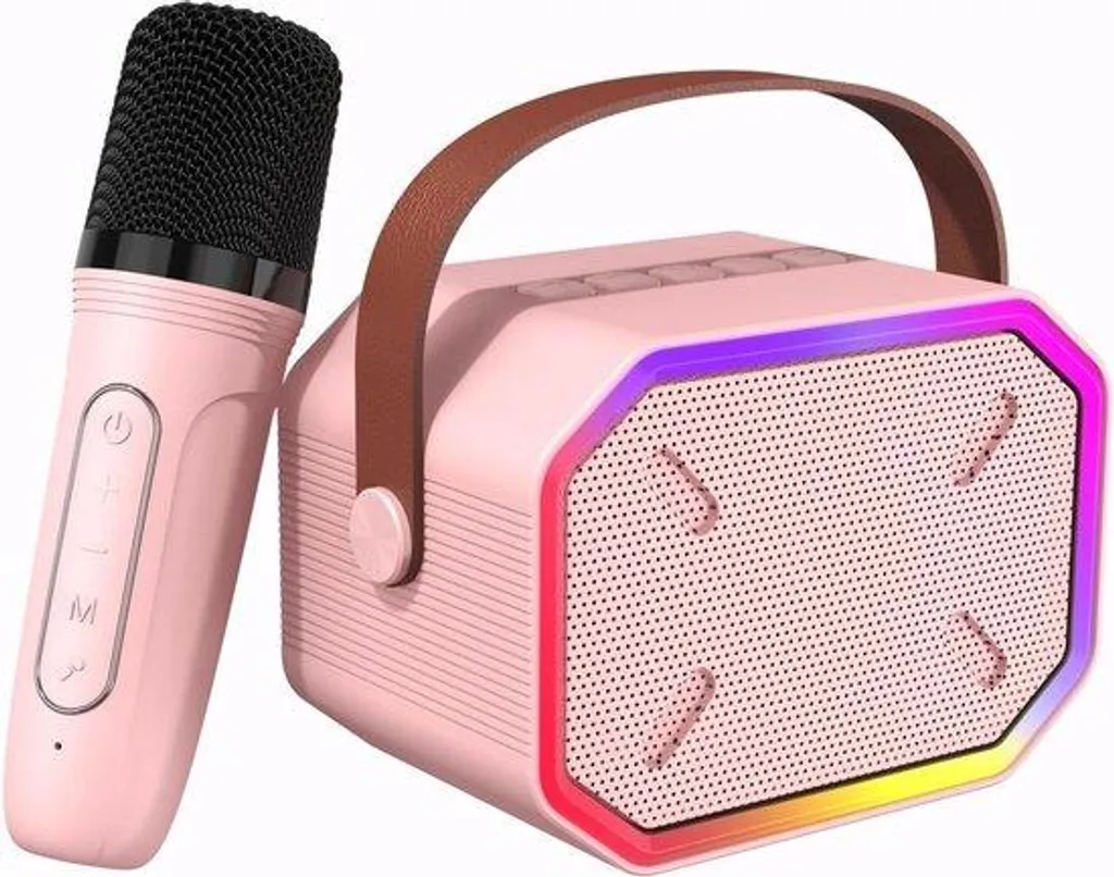 Machine à karaoké Bluetooth rose enfant avec micro sans fil et LED