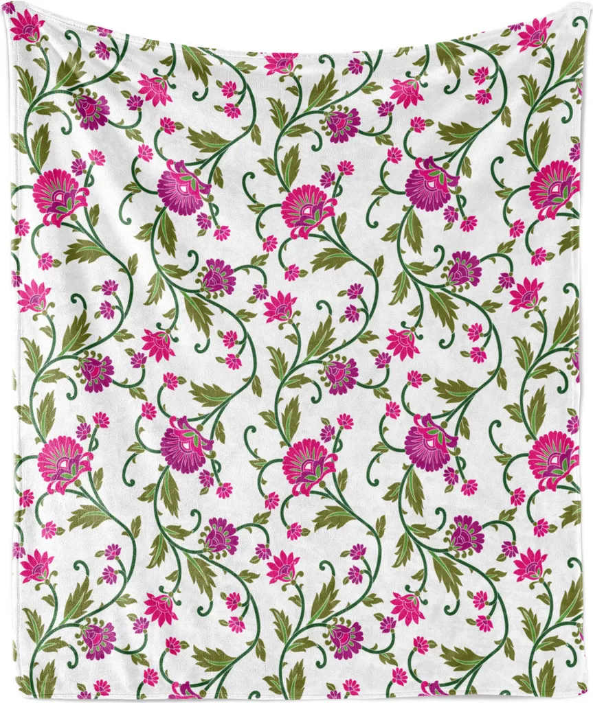 ABAKUHAUS Plaid Floreale in Flanella Verde Rosa 125x175 cm - Alta Qualità