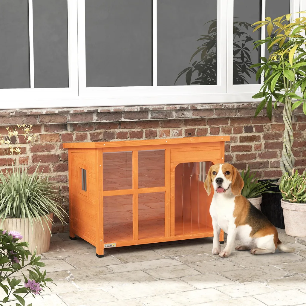 Niche pour chien 90 x 62 x 71 cm en bois naturel et toit résistant - 2