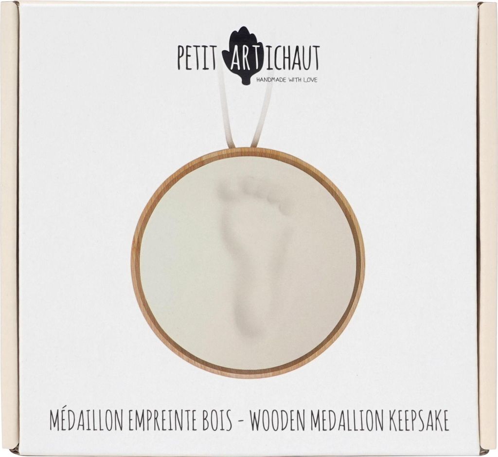 PETIT ARTICHAUT Babyabdruck Holzmedaillon Immagine del prodotto 