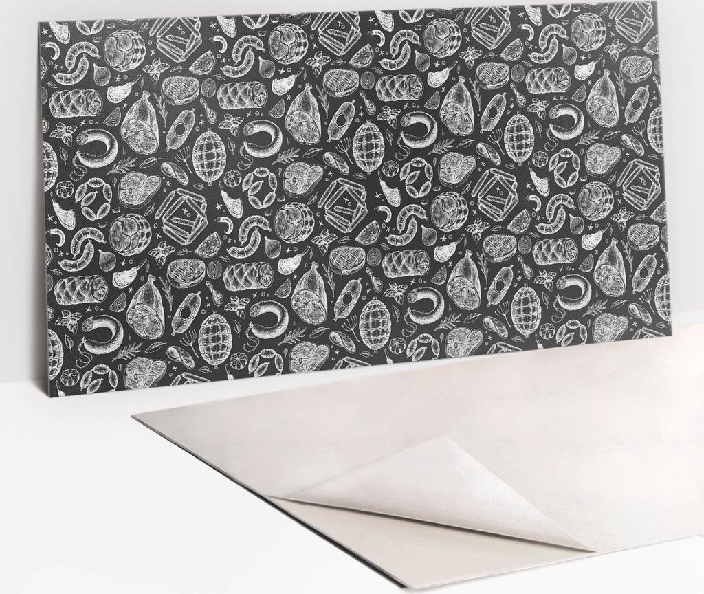 Dekorative PVC Wandpaneele - Küchenpaneele Rückwand hart Innenwand - 100 x 50 - Zeichenthema des Essens