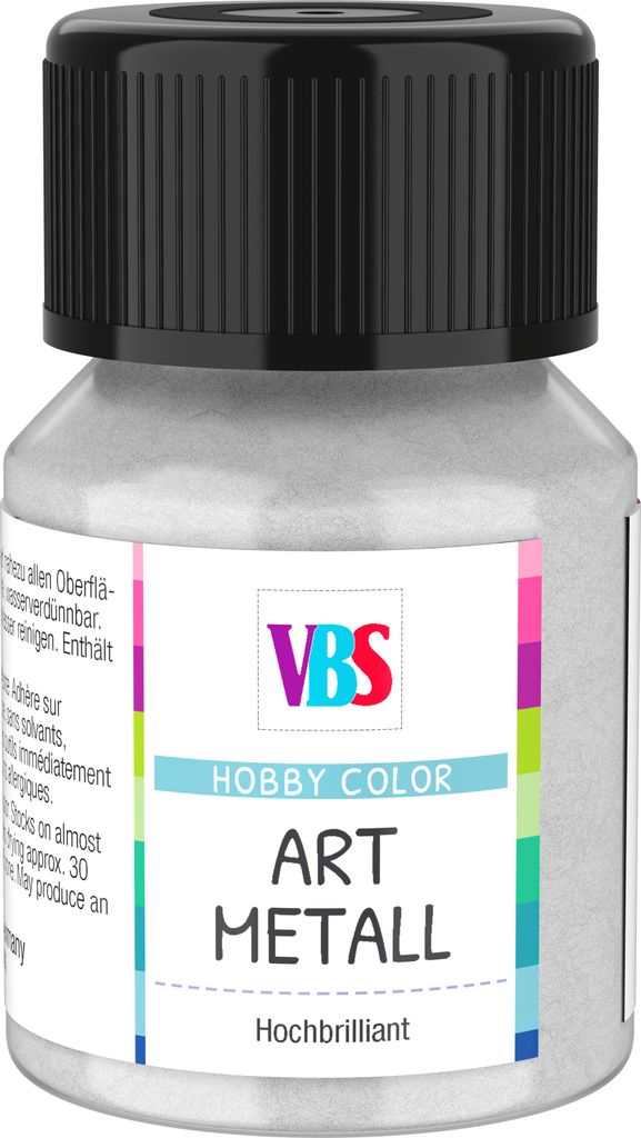 VBS Art Metall Farbe 30 ml für kreative Bastelprojekte und Dekorationen Silber
