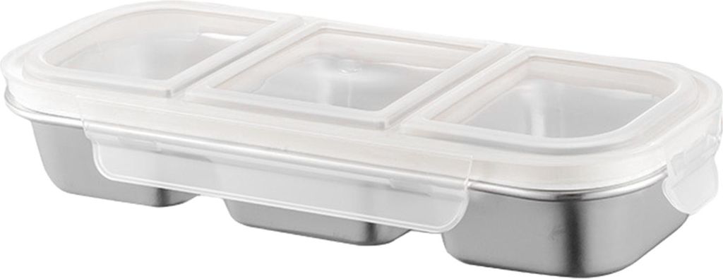 Snackbehälter aus Edelstahl, wiederverwendbar, 3-Fächer-Gewürzbox mit Deckel, Soßenbecher zur Lebensmittelaufbewahrung für die Schule und unte...