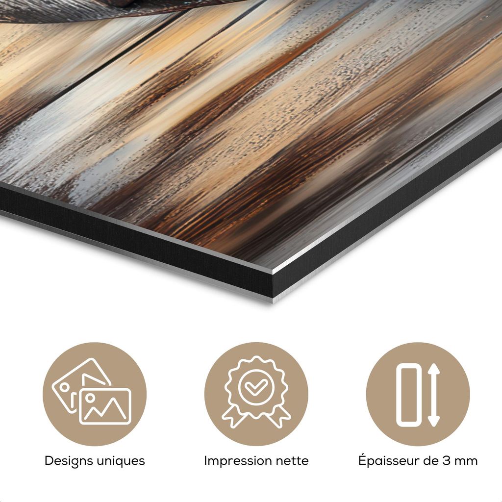 MuchoWow Wanddekoration Metall Metallbild Wandkunst 120x80 cm Zuhause - Herz - Holzoptik - Liebe MuchoWow Aluminium Gemälde - Alu Bild