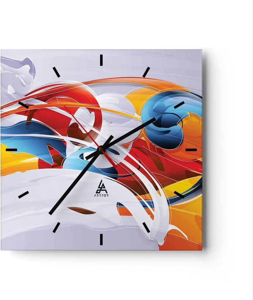 Wanduhr - Quadrat - Glasuhr - Abstraktion modern - 30x30cm - Schleichendes Uhrwerk - Lautlos - zum Aufhängen bereit - Dekoration Modern - Wanddeko...