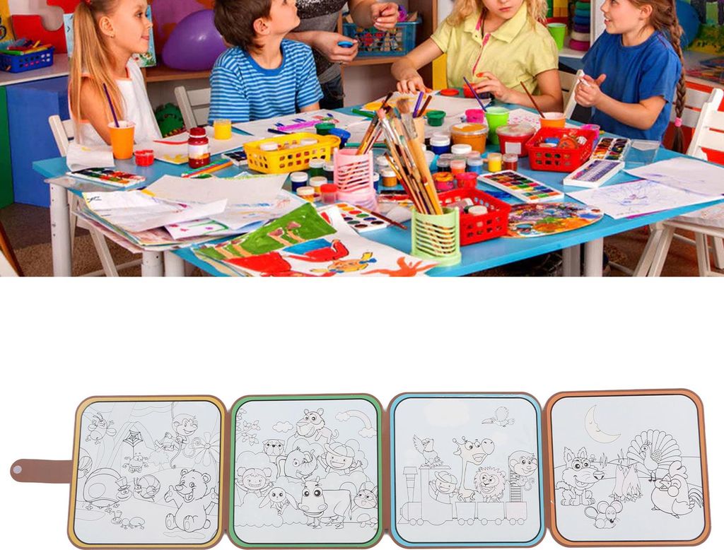 Zusammenklappbares, löschbares Kritzelbuch, frühpädagogisch, faltbar, wiederverwendbar, zum Zeichnen für Kinder, Zoo