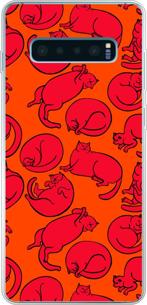 MuchoWow Handyhülle Schutzhülle Hülle für Telefoonhoesje Samsung Galaxy S10 Plus Muster - Katze - Orange - Jungen - Mädchen - Kinder - Kind ...