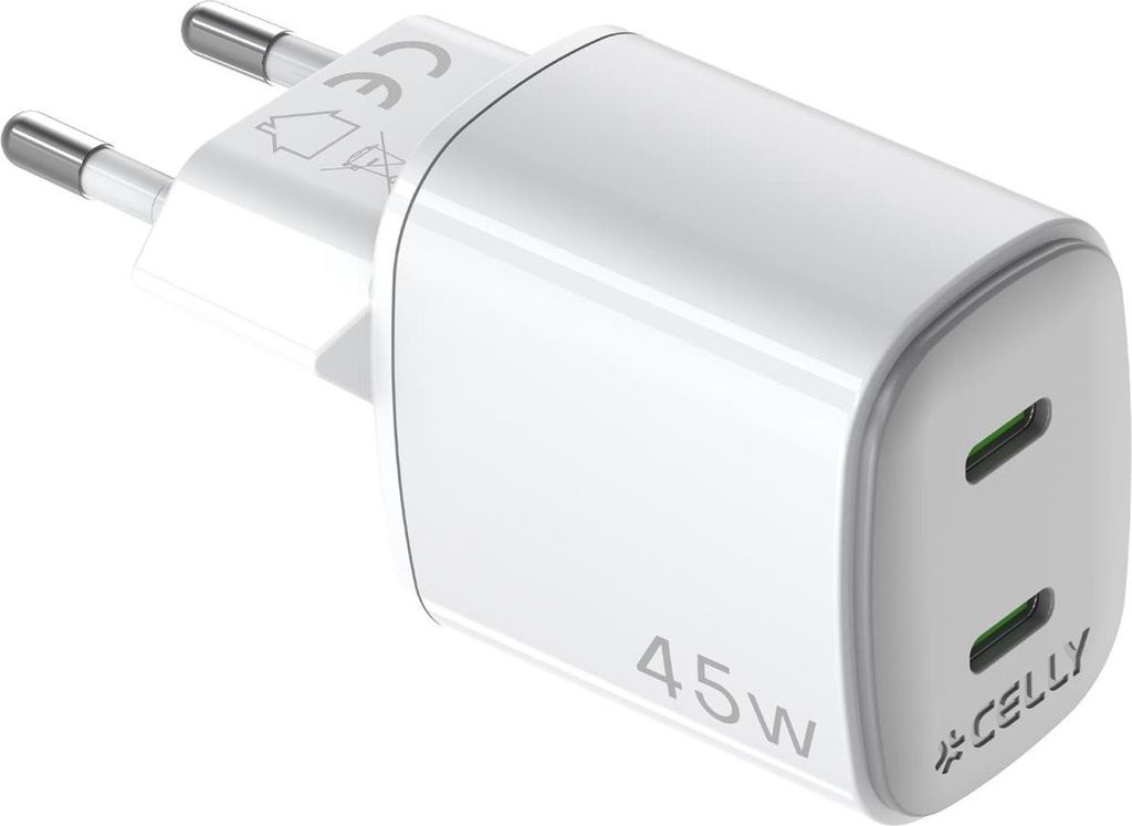 Celly UPTC2USBC45WWH Ladegerät für Mobilgeräte Universal Weiß AC Schnellladung Drinnen