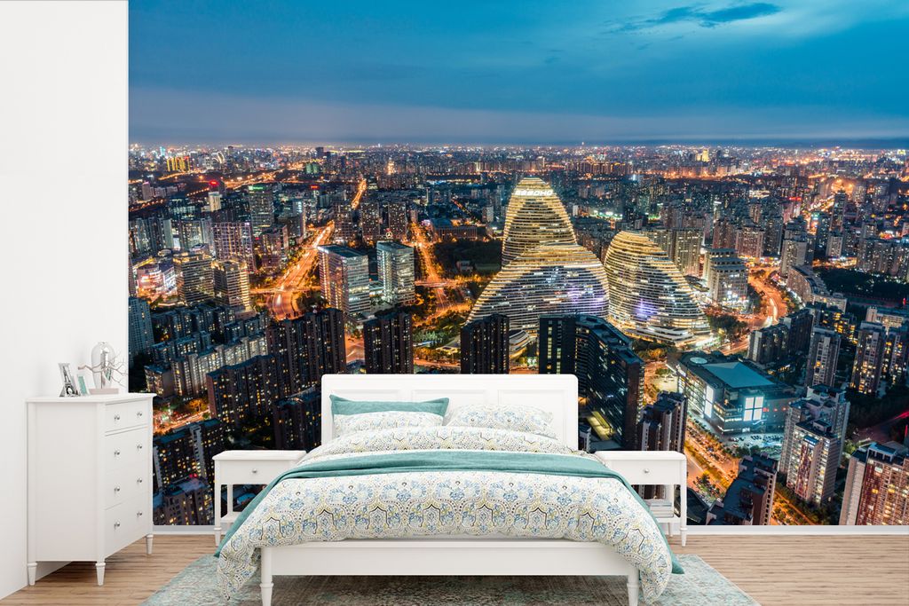 MuchoWow Fototapete für Wohnzimmer oder Schlafzimmer Wandtapete Vinyl Motivtapete Luftaufnahme der Metropole Peking - 390x260 cm - Papiertapete
