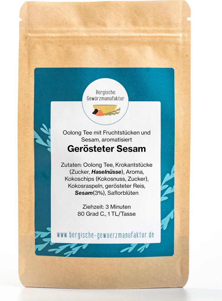 Gerösteter Sesam - Oolong Tee mit Fruchtstücken und Sesam, aromatisiert. 100 Gramm