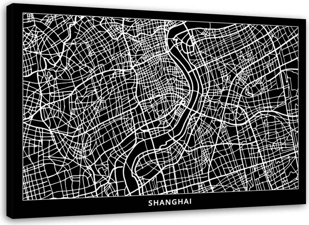 Leinwandbild shanghai - stadtplan 90x60 cm Feeby grau wandbild bereit zum aufhängen