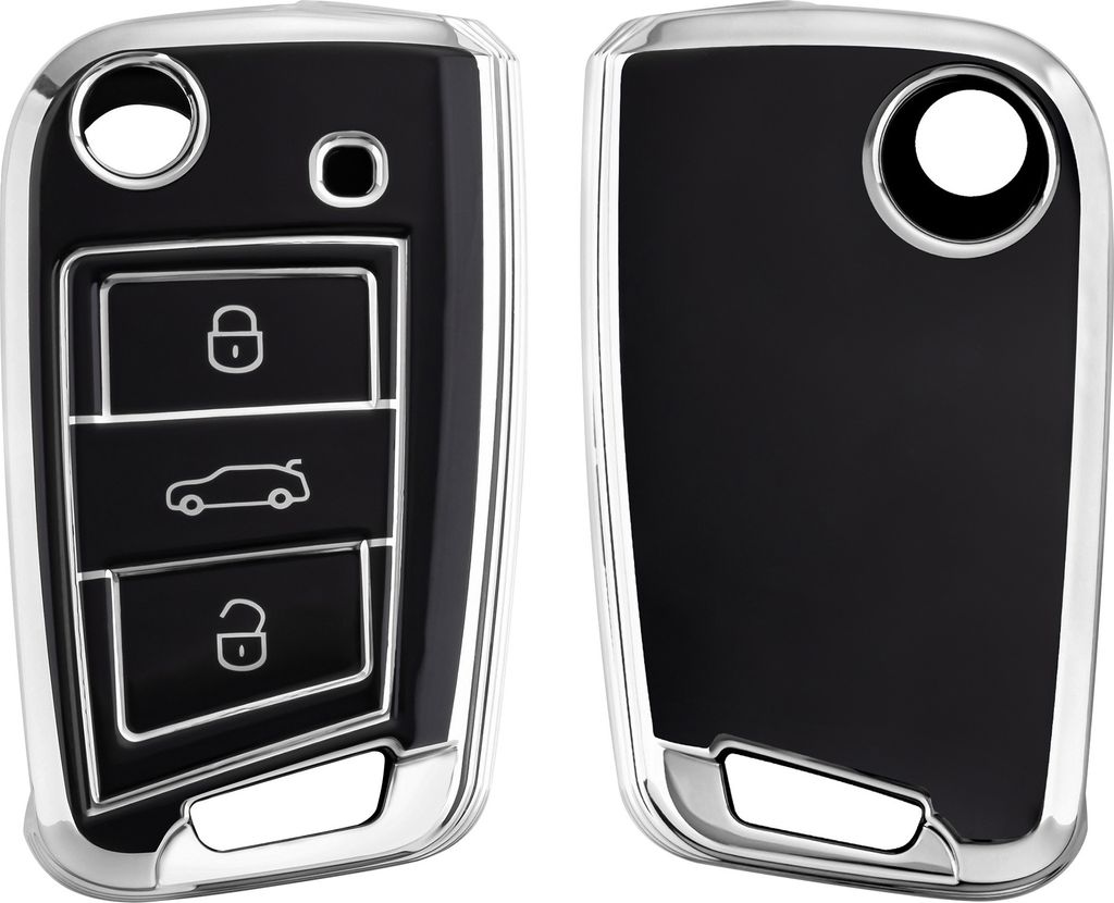 kwmobile Autoschlüssel Hülle kompatibel mit VW Golf 7 MK7 3-Tasten Autoschlüssel - Schlüsselhülle Silikon Cover - Schwarz Silber