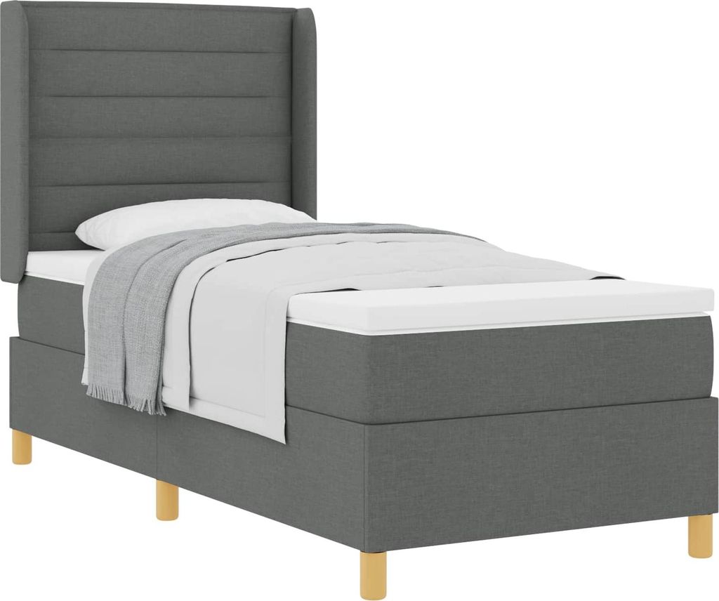 Boxspringbett mit Matratze Dunkelgrau 90 x 190 cm Stoff