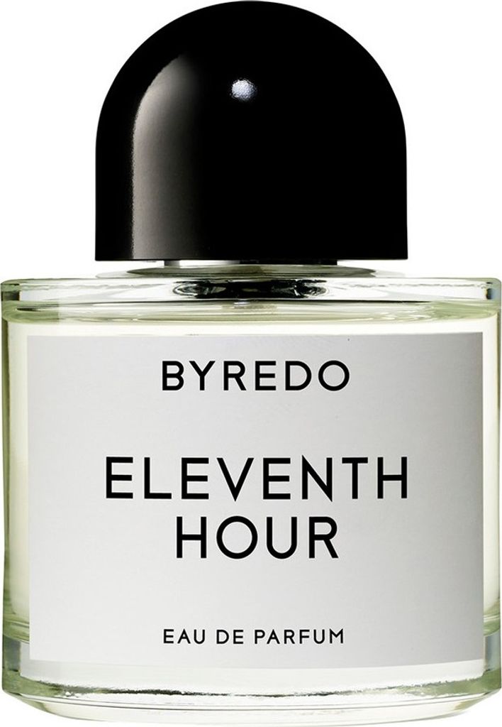 A close-up studio shot of a Byredo Eleventh Hour Eau de Parfum bottle.