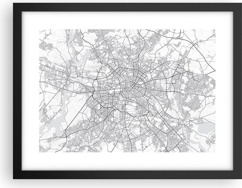 Gerahmtes Poster - Schwarzer Rahmen - Stadt Karte Berlin - 40x30 cm - Wand Bild - Wanddeko - Wandbilder - Kunstposter - Wandposter - Bilderrahmen -...