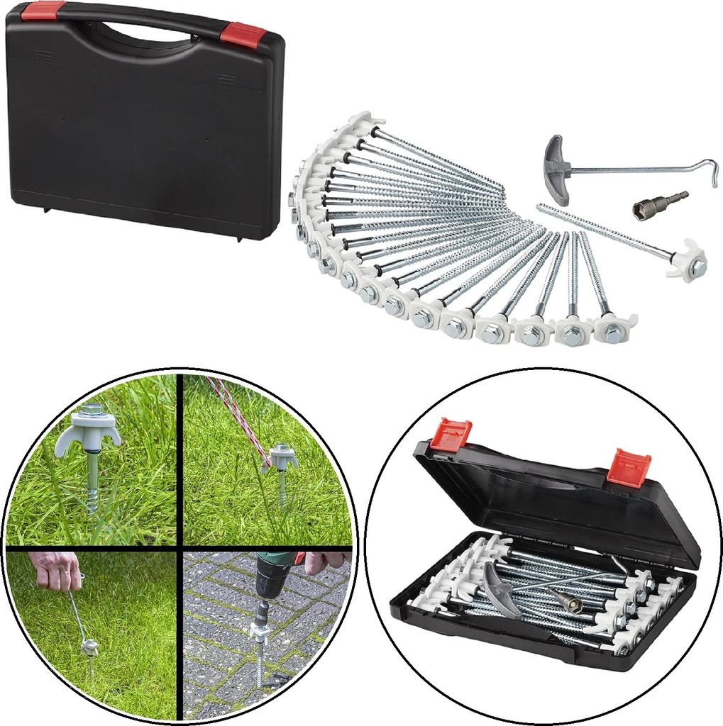 20 x Schraub Heringe 20cm + Koffer Adapter Heringzieher Produktbild 