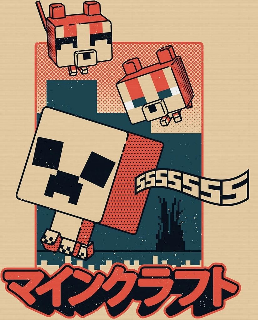 Minecraft - Leinwanddruck "Creeper & Cats" PM11188 (Einheitsgröße) (Beige/Bunt)