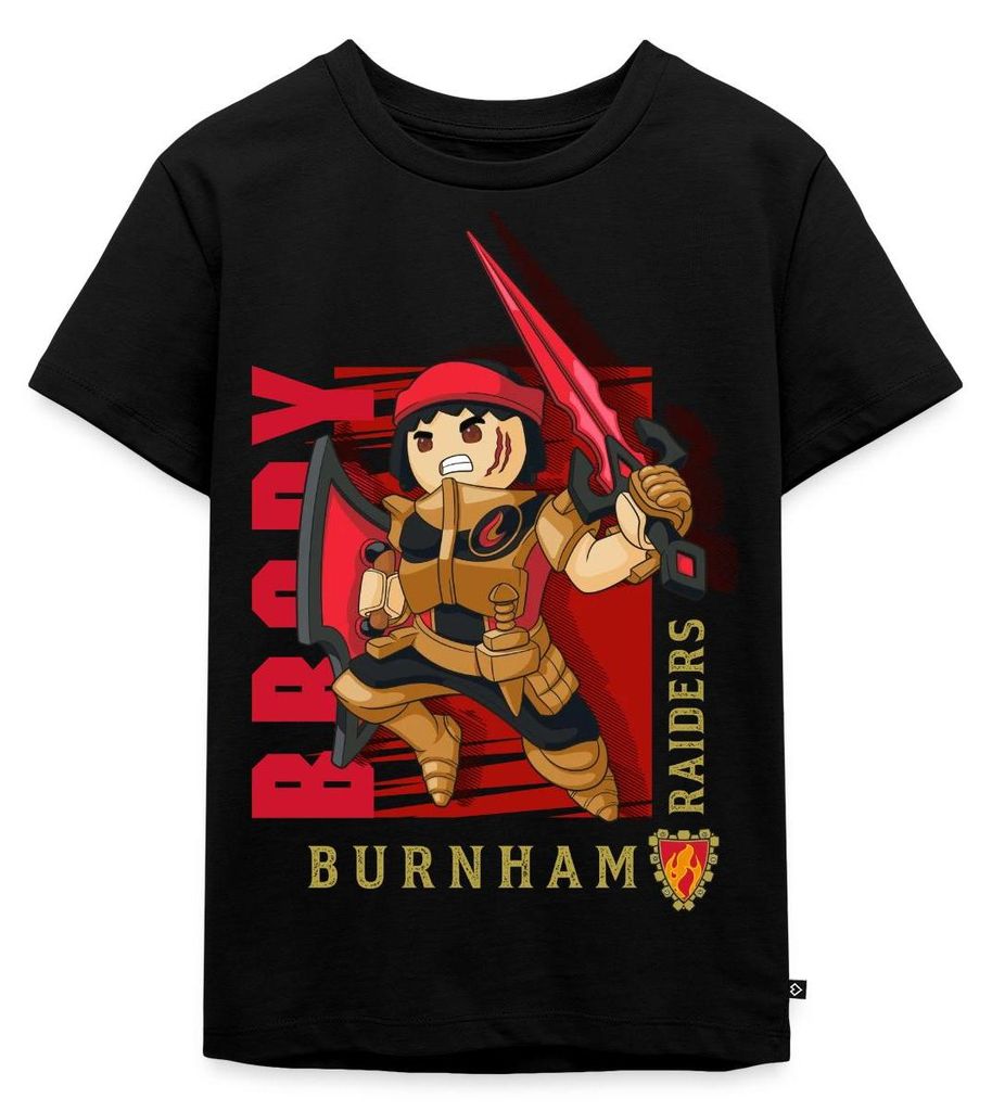 Spreadshirt PLAYMOBIL Novelmore Burnham Raiders Brody Kinder Premium T-Shirt, 110/116 (4 Jahre), Schwarz