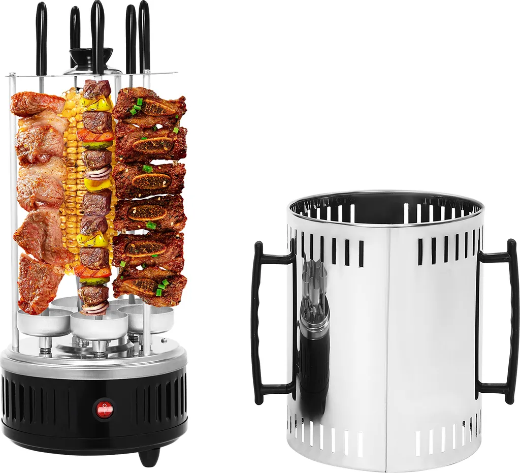 Gril rotatif vertical inox 5 brochettes - Cuisson sans graisse 360°