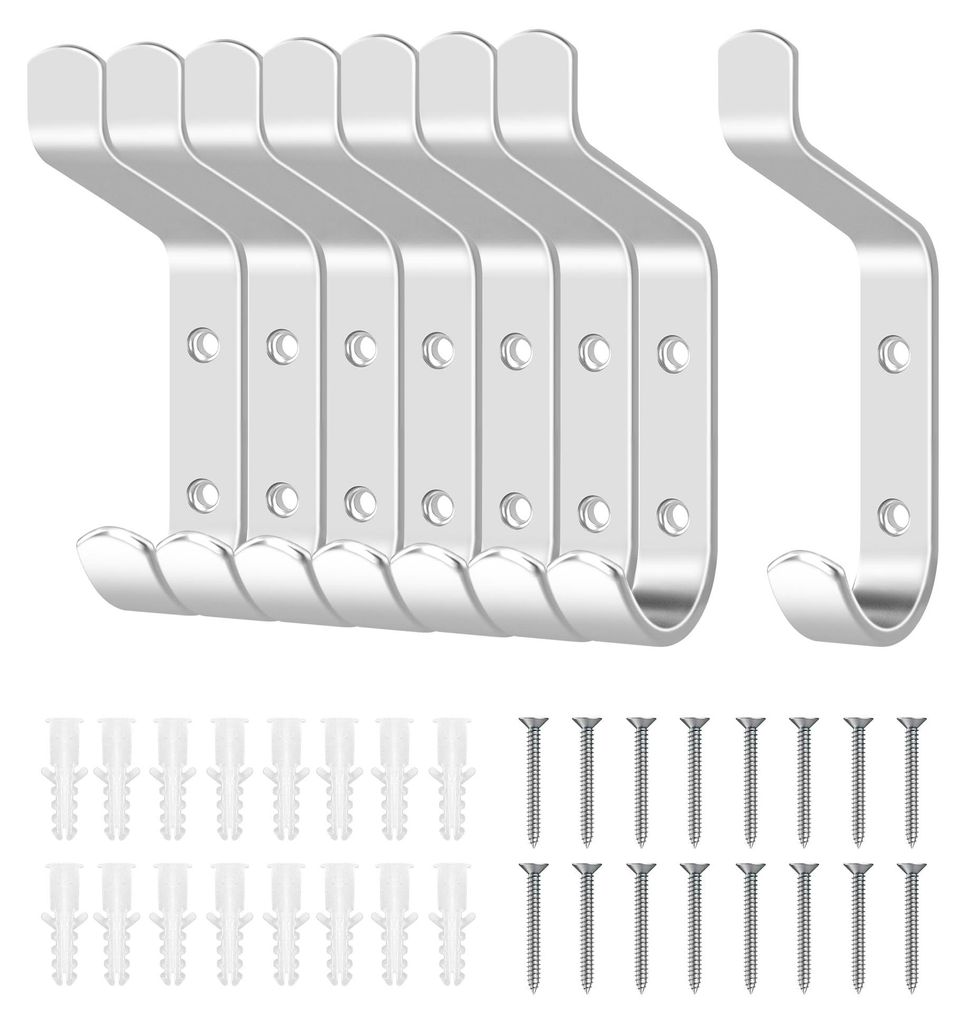 8-teiliges Set Wandhaken, silberfarbene Garderobe, Kleiderständer, Wandgarderobe für Schlafzimmer, Badezimmer und Küche