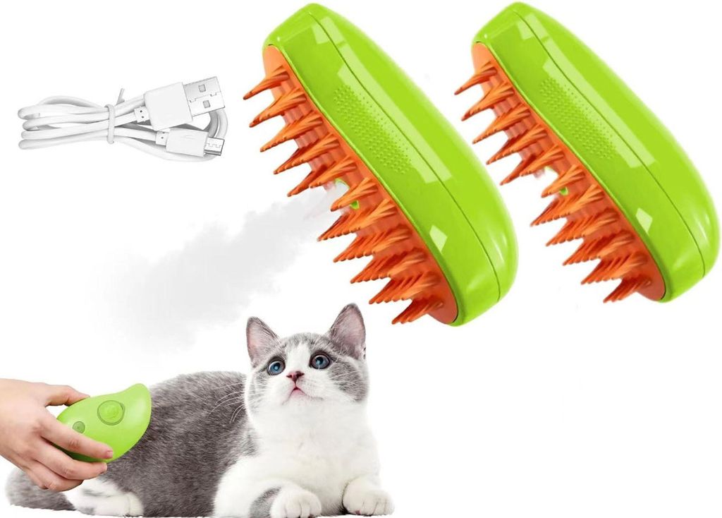 2 Stück Katzenbürste mit Dampf, Dampfkatzenbürste, Katzenbürste mit Wasser, Dampfhundebürste, Katzendampfbürste für Massage, Pflege und Haar...