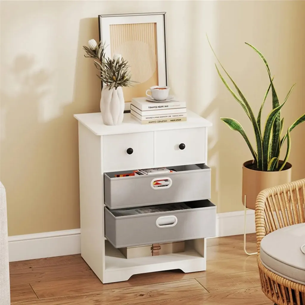 Commode bois blanc style marocain 4 tiroirs et compartiments de design - 3