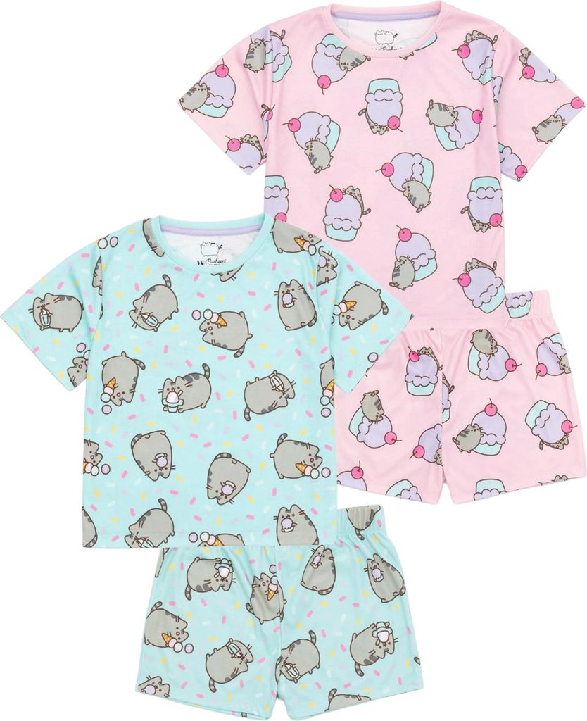 Pusheen - Schlafanzug mit Shorts für Mädchen (2er-Pack) NS7425 (146-152) (Blau/Pink)