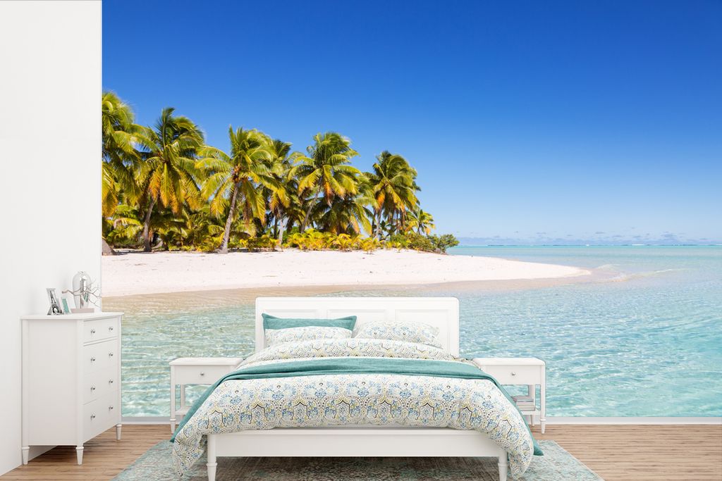 MuchoWow Fototapete für Wohnzimmer oder Schlafzimmer Wandtapete Vinyl Motivtapete Meer - Insel - Palme - 330x220 cm - Fototapeten