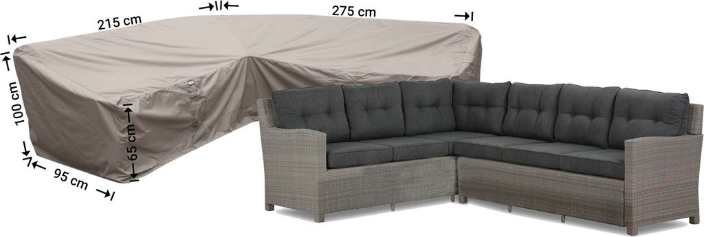 Raffles Covers Loungemöbel Abdeckhaube für L-Form 275 x 215 x 95 H: 100/65 cm | Atmungsaktiv | Wasserdicht | UV-beständig | Elastischer Kordelzug
